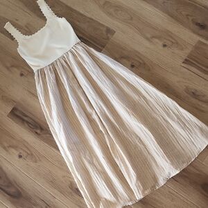 Mine Cream and Beige Striped Midi Dress